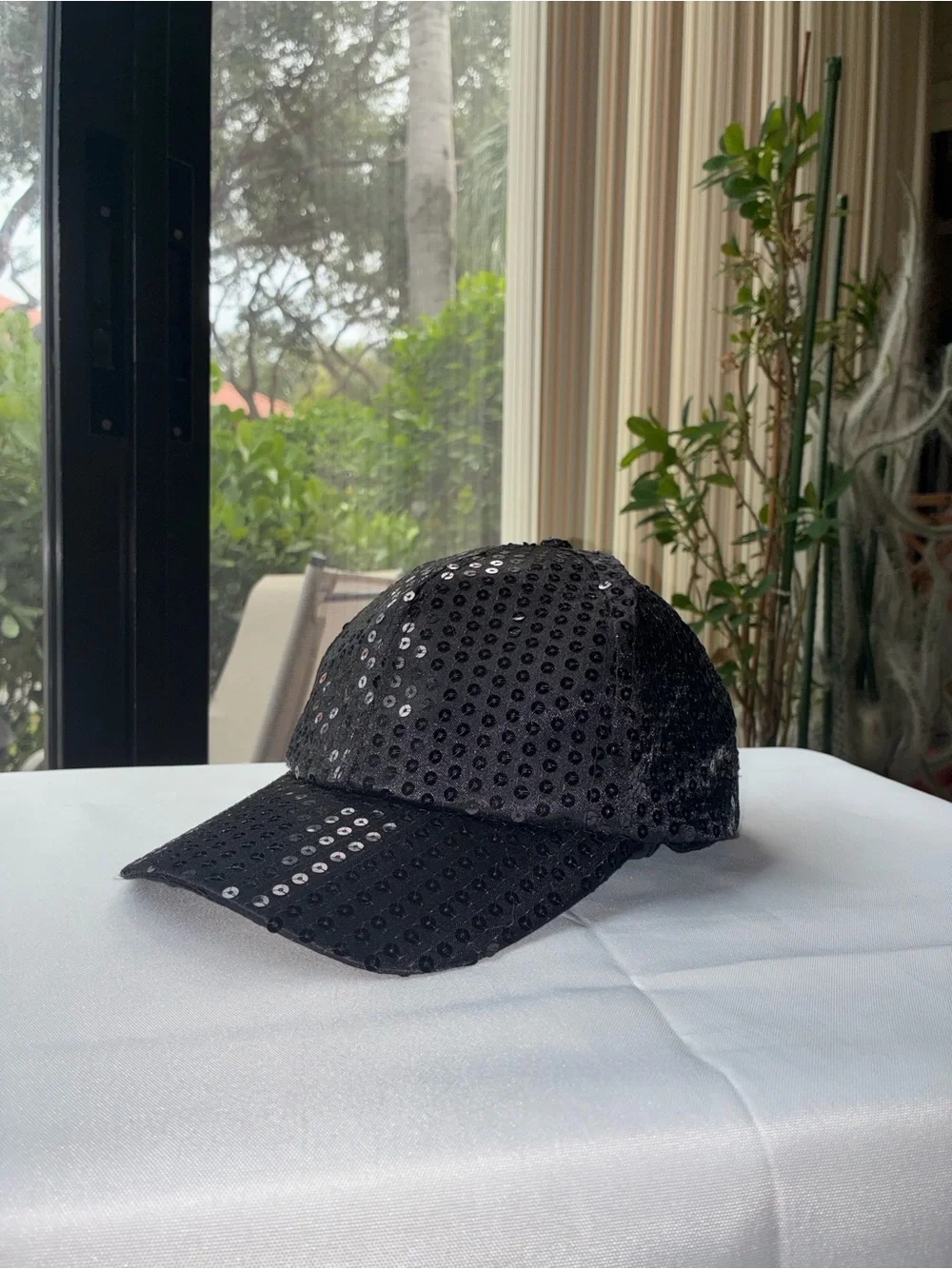 NWT Black Sequin Baseball Cap Adjustable Bling Hat